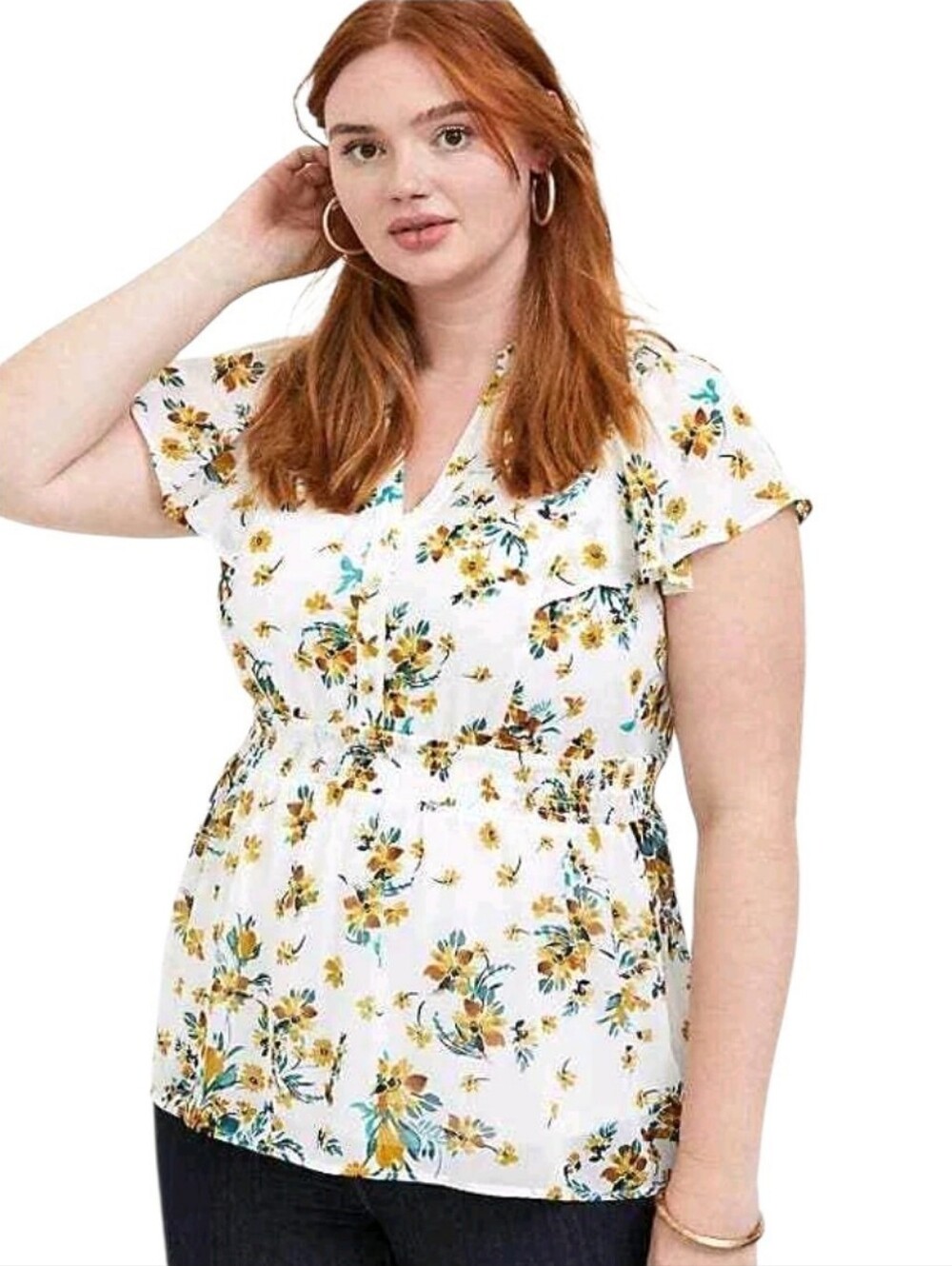 Torrid Floral Print Flutter Sleeve Blouse